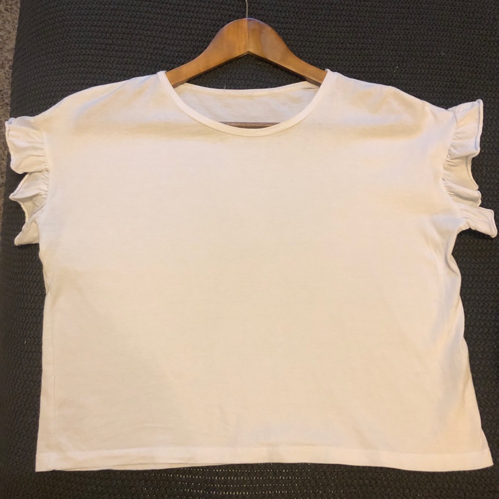 Zara White Shirt with Ruffle Sleeves - Small